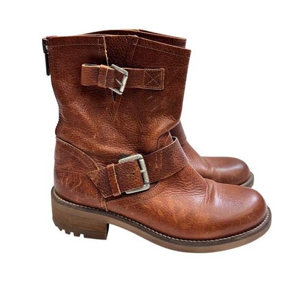 Freebird by Steven Shoes - Freebird by Steven Tan/Brown Leather Block Heel Zipper Ankle Boots 8